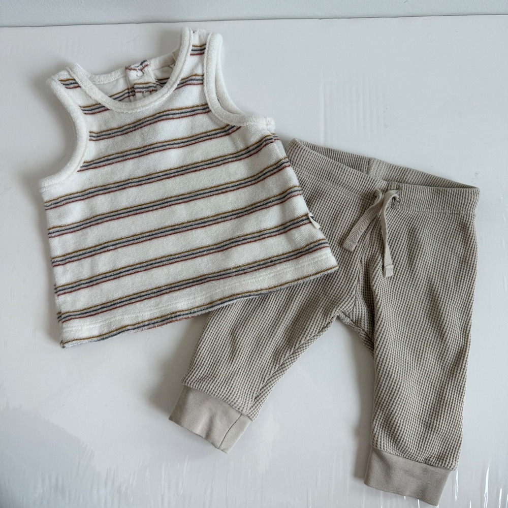 Easy Peasy Terrycloth Striped Tank and H and M Waffle-knit Pants Size 6-9 Months
